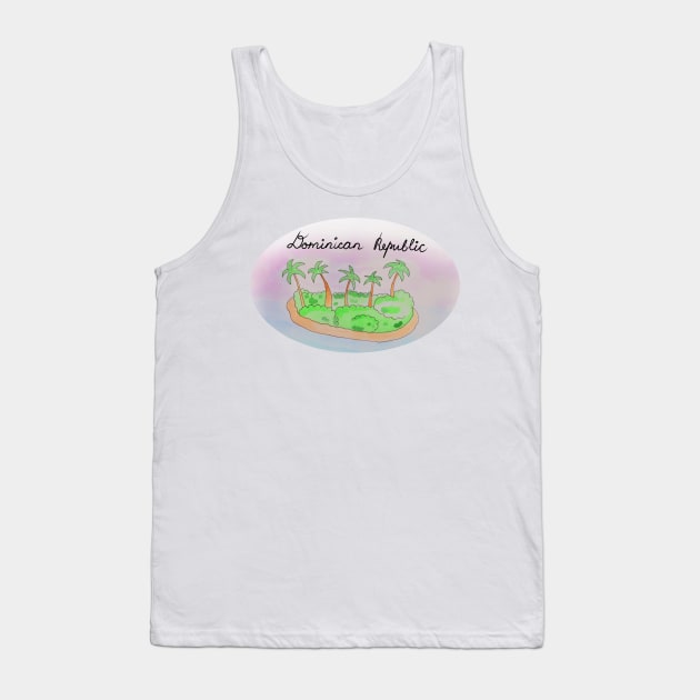 Dominican Republic watercolor Island travel, beach, sea and palm trees. Holidays and vacation, summer and relaxation Tank Top by grafinya